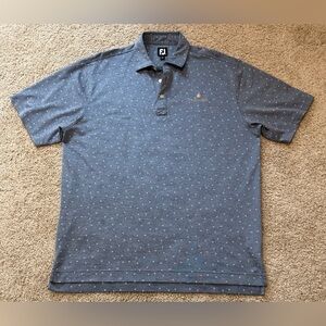 FootJoy Men’s Size XL Golf Shirt Blue Shirt Purple Flowers “Primland” Logo